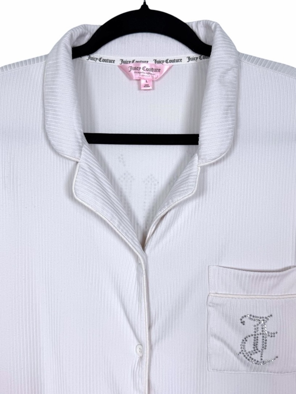 Juicy Couture Pink Ribbed Sleep Shirt Rhinestone Y2K Pajama Large - Picture 3 of 10